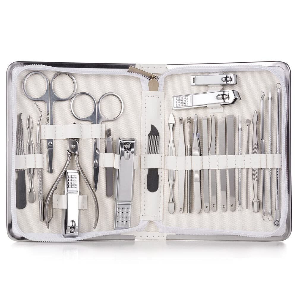 COOVS 11-26 Pcs Professional Nail Clippers Manicure Set Stainless Steel Nail Cutter Scissor Cuticle Nipper Nail Tools Set (Color : 26pcs White)