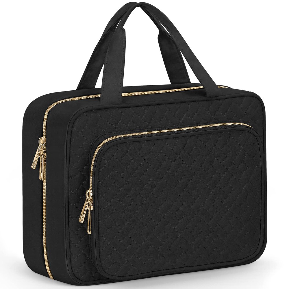 Wedama Toiletry Bag for Women, Large Cosmetic Travel Bag, Hanging Toiletry Bag for Bathroom, Thickened PVC Waterproof Makeup Bag, Toiletries Bag for Travel Business Trips and Camping, Black