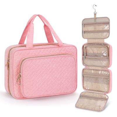Wedama Toiletry Bag for Women, Medium Cosmetic Travel Bag, Hanging Toiletry Bag for Bathroom, Thickened PVC Waterproof Makeup Bag, Toiletries Bag for Travel Business Trips and Camping, Pink