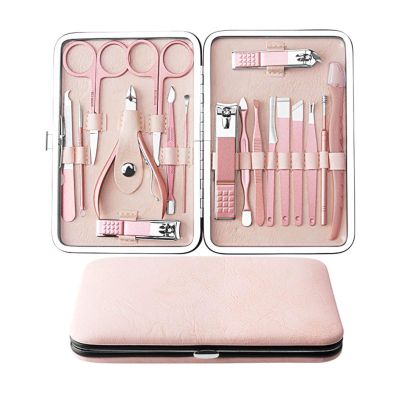 COOVS Rose Gold Professional Manicure Set Stainless Steel Pedicure Set,Nose Hair Scissors,Eyebrow Razor Family Foot Hand Care Set (Color : 18pcs)