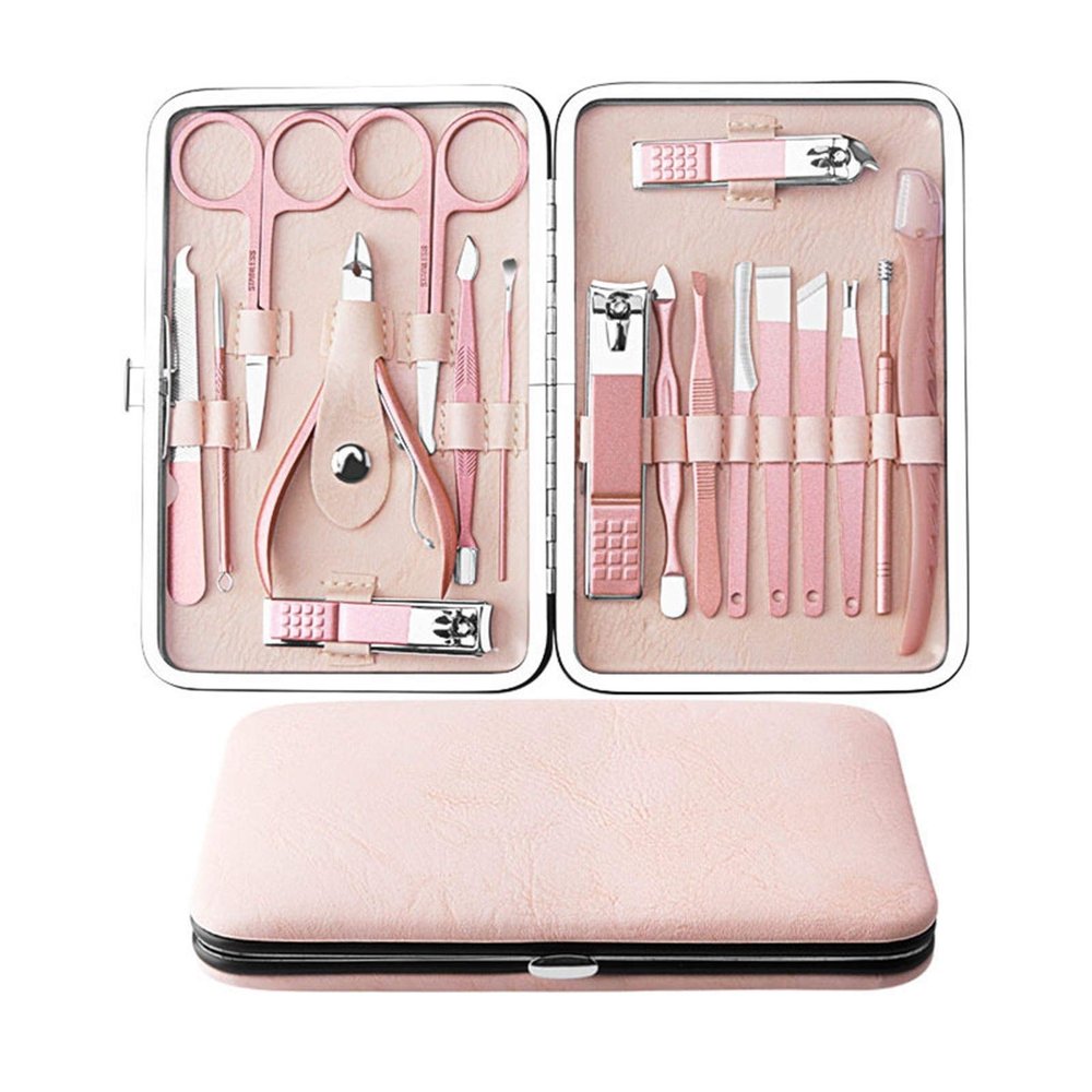 COOVS Rose Gold Professional Manicure Set Stainless Steel Pedicure Set,Nose Hair Scissors,Eyebrow Razor Family Foot Hand Care Set (Color : 18pcs)
