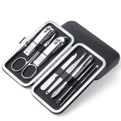 COOVS 8Pcs Multifunction Nail Clippers Set Stainless Steel Pedicure Scissor Tweezer Manicure Set Kit Nail Art Tools (Color : Preto)