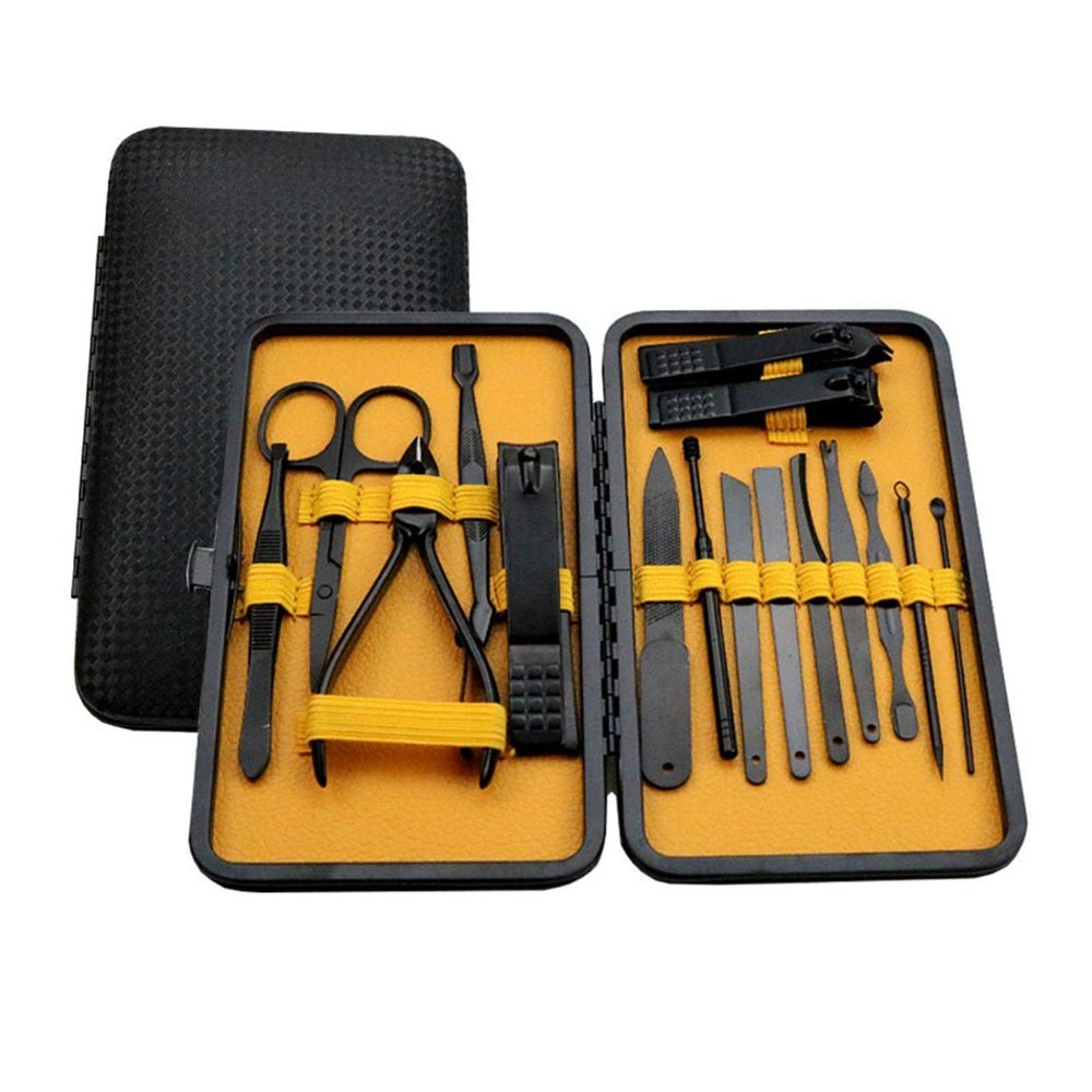 COOVS Nail Clippers Professional Pedicure Scissors Set Cuticle Eagle Hook Tweezers Manicure Nail Cutter Tool Set (Color : Yellow 16pcs)