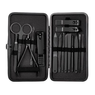 COOVS 18 in 1 Manicure Set Stainless Steel Nail Clippers Pedicure Kit Portable Travel Household Nail Scissor Kit Nail Cutter Tool Set (Color : 16pcs Black)