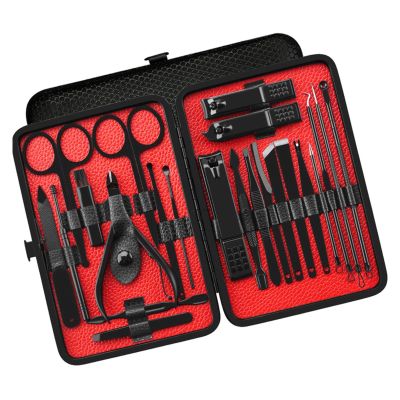 COOVS Nail Clippers Professional Pedicure Scissors Set Cuticle Eagle Hook Tweezers Manicure Nail Cutter Tool Set (Color : Red 23 pcs)