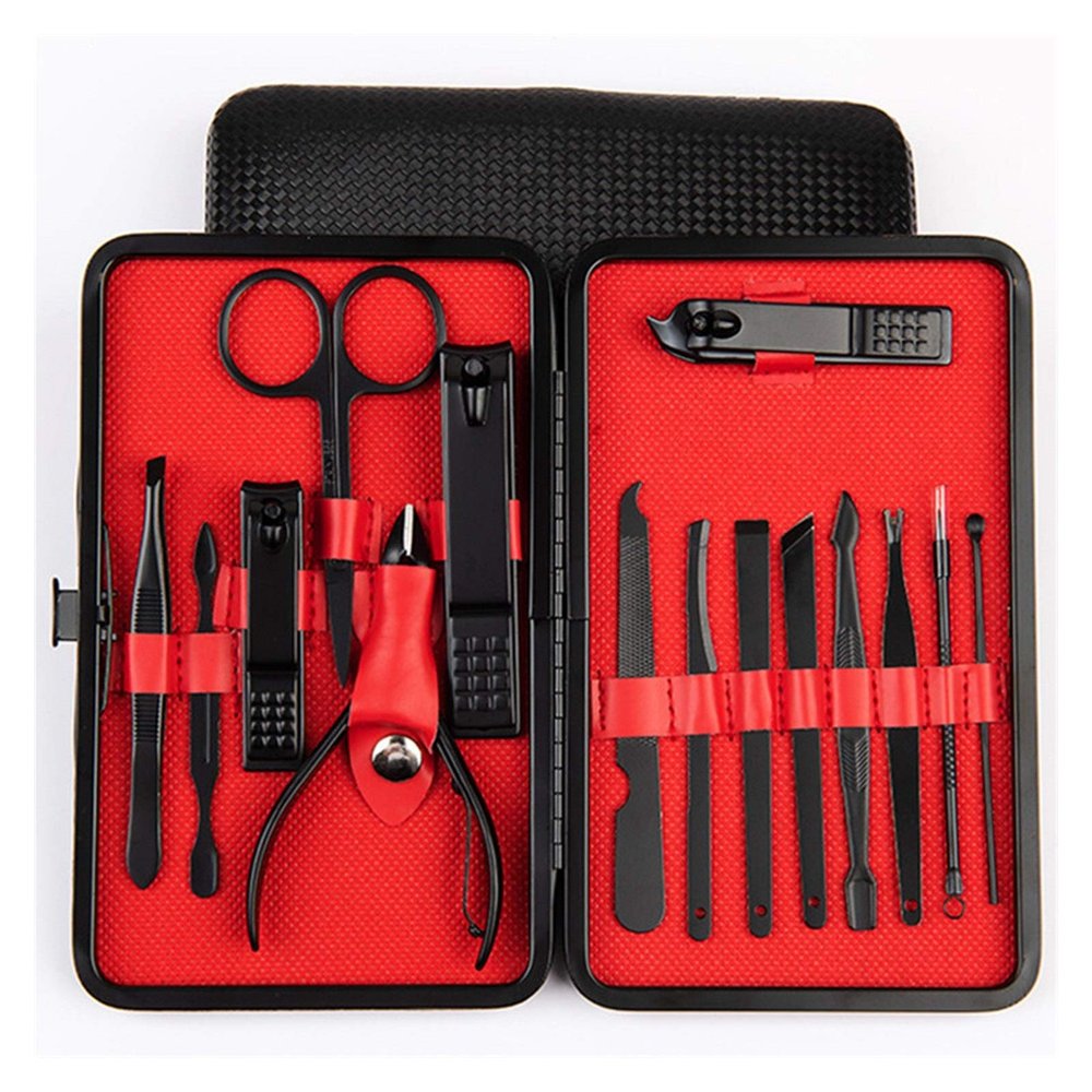 COOVS Nail Clippers Professional Pedicure Scissors Set Cuticle Eagle Hook Tweezers Manicure Nail Cutter Tool Set (Color : Red 15pcs)