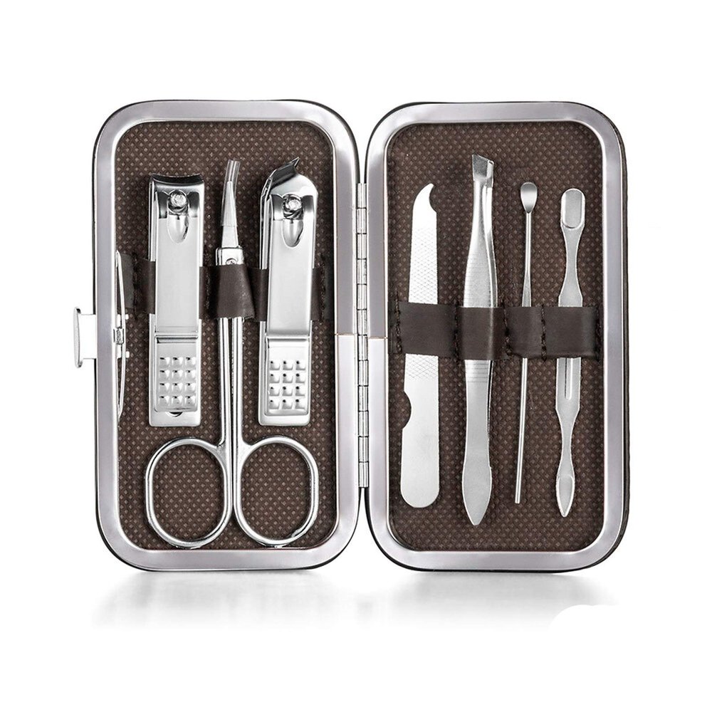 COOVS 4-23PCS Professional Nail Clipper Pedicure Manicure Set Stainless Steel Cuticle Scissor Pusher Tweezer Nail File Nail Cutter Set (Color : 7PCS Silver)