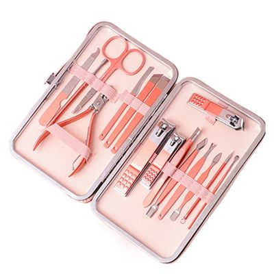 COOVS Nail Clippers Professional Pedicure Scissors Set Cuticle Eagle Hook Tweezers Manicure Nail Cutter Tool Set (Color : Pink 16pcs)