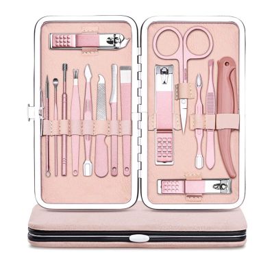 COOVS Rose Gold Professional Manicure Set Stainless Steel Pedicure Set,Nose Hair Scissors,Eyebrow Razor Family Foot Hand Care Set (Color : 15pcs)
