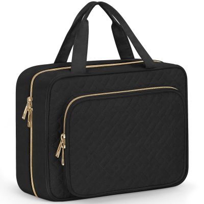 Wedama Toiletry Bag for Women, Medium Cosmetic Travel Bag, Hanging Toiletry Bag for Bathroom, Thickened PVC Waterproof Makeup Bag, Toiletries Bag for Travel Business Trips and Camping, Black