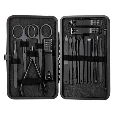 COOVS 18 in 1 Manicure Set Stainless Steel Nail Clippers Pedicure Kit Portable Travel Household Nail Scissor Kit Nail Cutter Tool Set (Color : 18pcs Black)