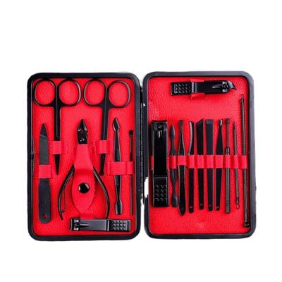 COOVS Nail Clippers Professional Pedicure Scissors Set Cuticle Eagle Hook Tweezers Manicure Nail Cutter Tool Set (Color : Red 18pcs)