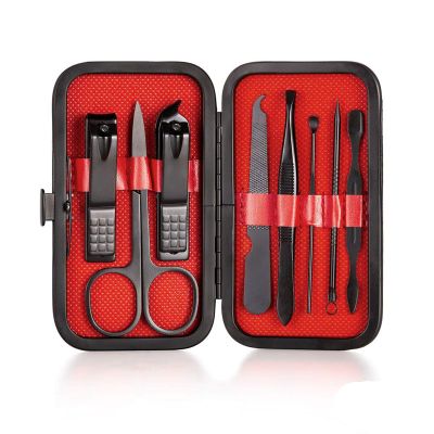 COOVS 4-23PCS Professional Nail Clipper Pedicure Manicure Set Stainless Steel Cuticle Scissor Pusher Tweezer Nail File Nail Cutter Set (Color : 8PCS RED)