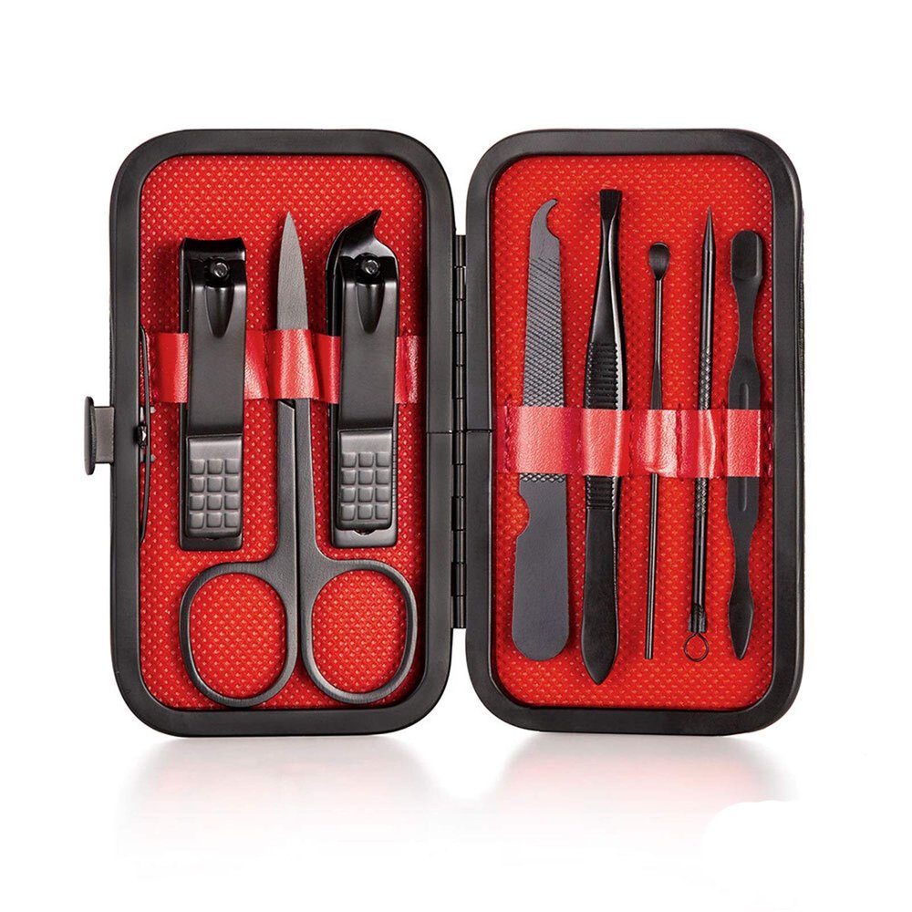 COOVS 4-23PCS Professional Nail Clipper Pedicure Manicure Set Stainless Steel Cuticle Scissor Pusher Tweezer Nail File Nail Cutter Set (Color : 8PCS RED)