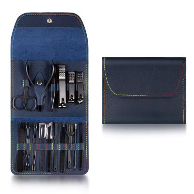 COOVS 4-23PCS Professional Nail Clipper Pedicure Manicure Set Stainless Steel Cuticle Scissor Pusher Tweezer Nail File Nail Cutter Set (Color : 16PCS Blue)