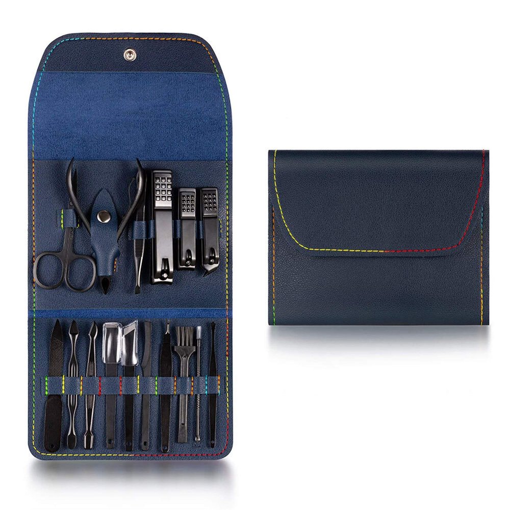 COOVS 4-23PCS Professional Nail Clipper Pedicure Manicure Set Stainless Steel Cuticle Scissor Pusher Tweezer Nail File Nail Cutter Set (Color : 16PCS Blue)