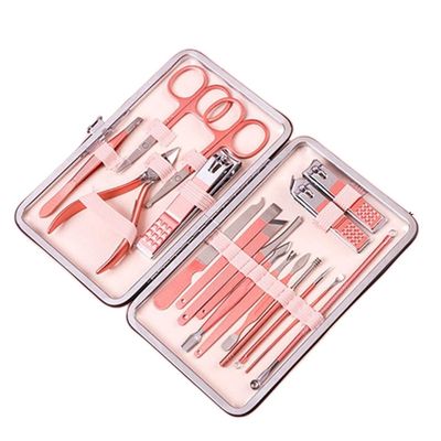 COOVS Nail Clippers Professional Pedicure Scissors Set Cuticle Eagle Hook Tweezers Manicure Nail Cutter Tool Set (Color : Pink 18pcs)