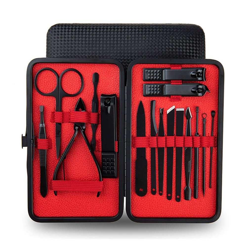 COOVS Nail Clippers Professional Pedicure Scissors Set Cuticle Eagle Hook Tweezers Manicure Nail Cutter Tool Set (Color : Red 16pcs)