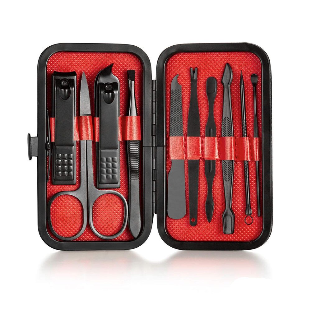 COOVS 4-23PCS Professional Nail Clipper Pedicure Manicure Set Stainless Steel Cuticle Scissor Pusher Tweezer Nail File Nail Cutter Set (Color : 10PCS RED)