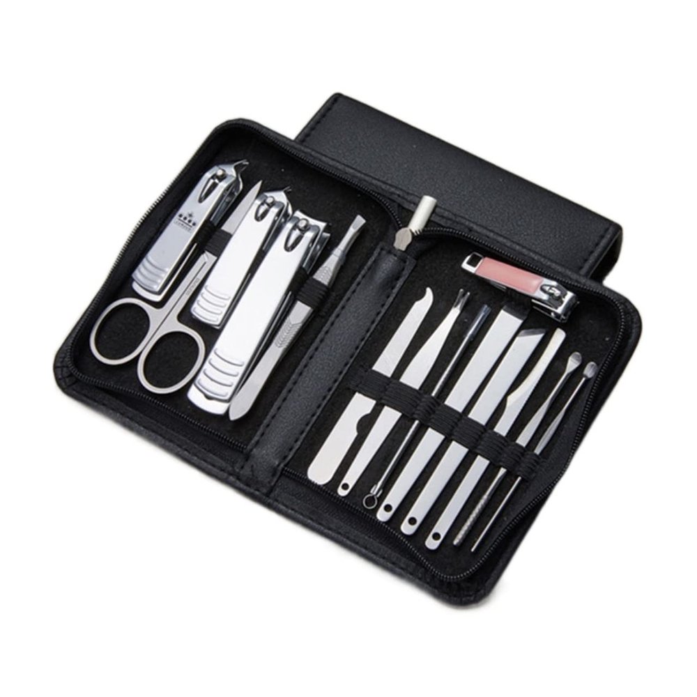 COOVS Nail Clippers Professional Pedicure Scissors Set Cuticle Eagle Hook Tweezers Manicure Nail Cutter Tool Set (Color : Black 14pcs)