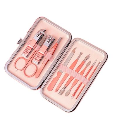COOVS Nail Clippers Professional Pedicure Scissors Set Cuticle Eagle Hook Tweezers Manicure Nail Cutter Tool Set (Color : Pink 10pcs)