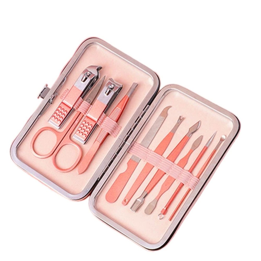 COOVS Nail Clippers Professional Pedicure Scissors Set Cuticle Eagle Hook Tweezers Manicure Nail Cutter Tool Set (Color : Pink 10pcs)