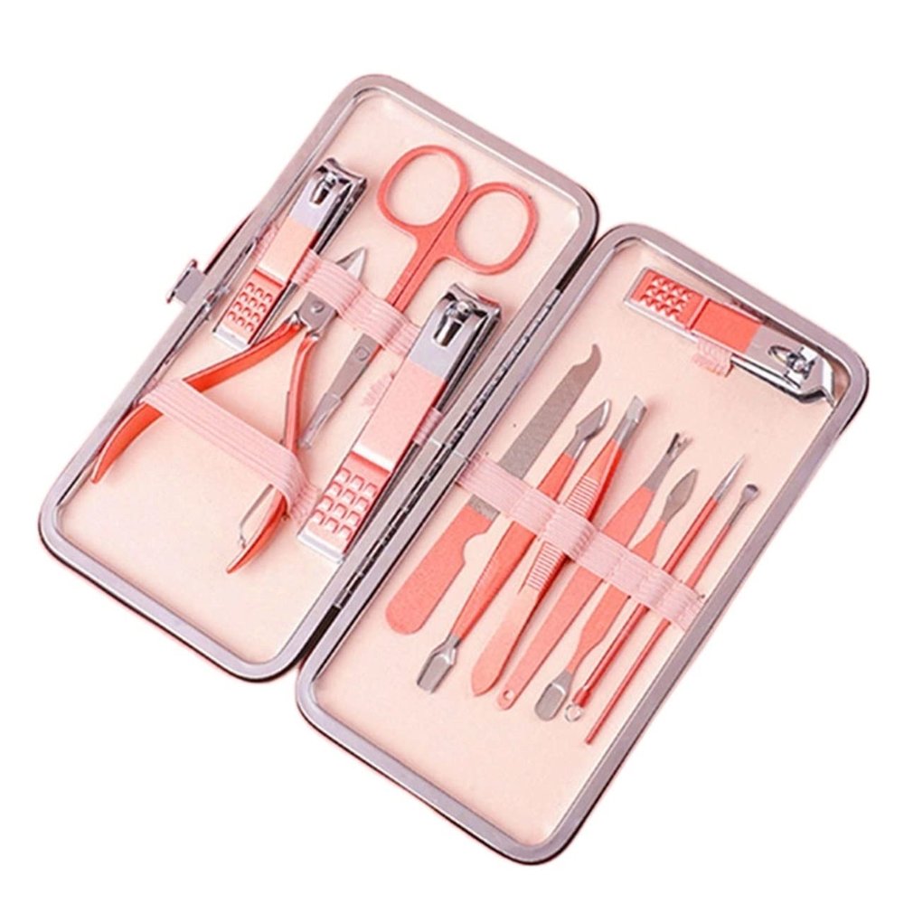 COOVS Nail Clippers Professional Pedicure Scissors Set Cuticle Eagle Hook Tweezers Manicure Nail Cutter Tool Set (Color : Pink 12pcs)