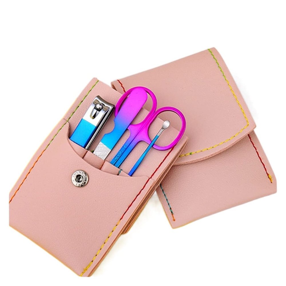 COOVS Nail Scissors Set Colorful Folding Stainless Steel Acne Needle Ear Spoon Nail Clipper Multi-Function Professional Manicure Tool (Color : 4 pcs)