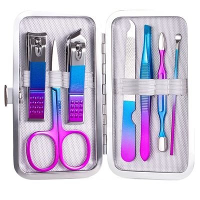 COOVS 7-23 Pcs Professional Nail Cutter Pedicure Scissors Set Stainless Steel Eagle Hook Portable Manicure Nail Clipper Tool Set (Color : 7 pcs Color Steel)