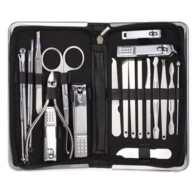 COOVS Nail Clipper Professional Grooming Kit Pedicure Kit Nail Cutter Tools with Luxurious Travel Case Manicure Scissors Makeup (Color : 21pcs Black)
