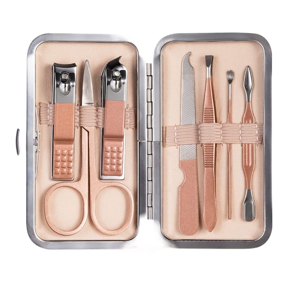COOVS 7-23 Pcs Professional Nail Cutter Pedicure Scissors Set Stainless Steel Eagle Hook Portable Manicure Nail Clipper Tool Set (Color : 7 pcs Pink)