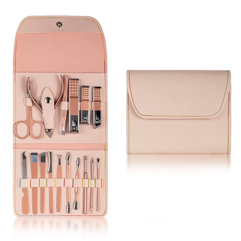 COOVS Manicure Set Nail Clipper Stainless Steel Nail Cutter Professional Scissors Set Portable Kit Set for Nails Makeup Grooming Tool (Color : Nude)