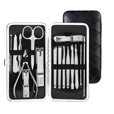 COOVS Nail Clipper Professional Grooming Kit Pedicure Kit Nail Cutter Tools with Luxurious Travel Case Manicure Scissors Makeup (Color : 16pcs Black)