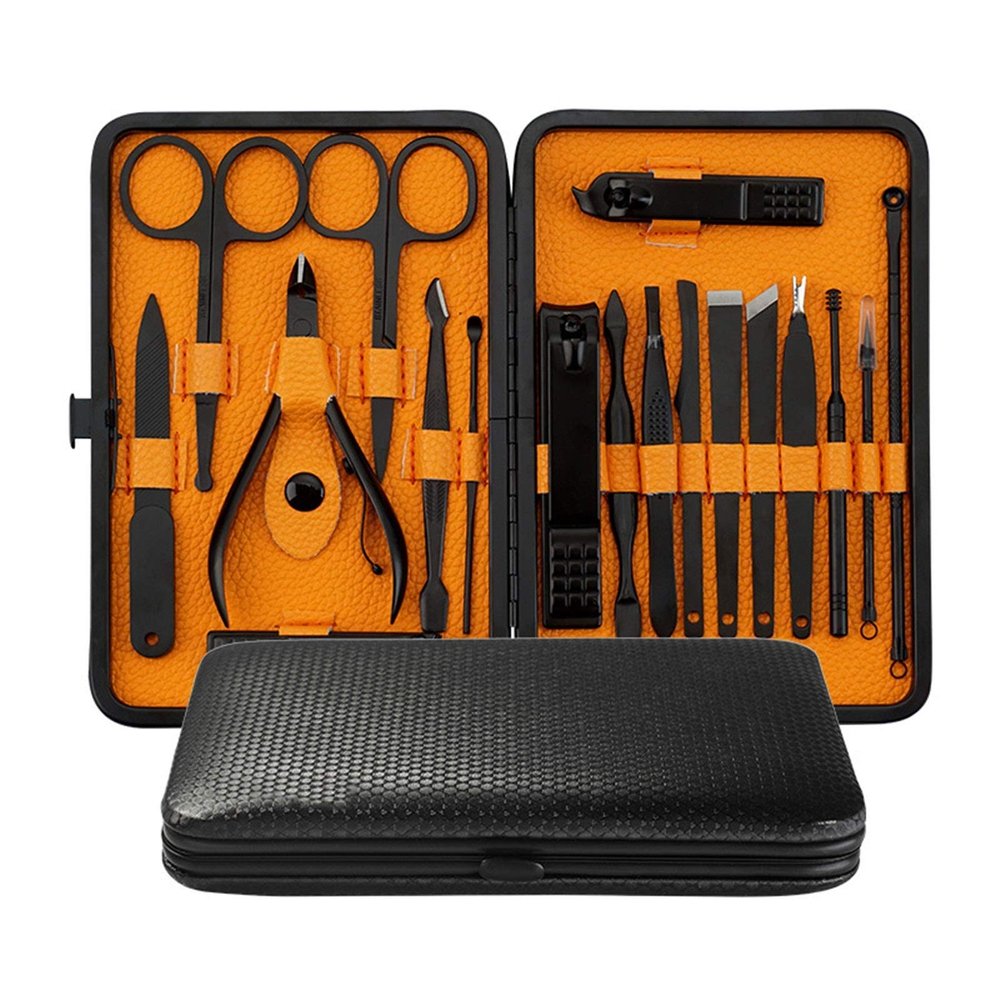 COOVS 18Pcs/Set Nail Clippers Manicure Pedicure Kit Finger Toe Scissor Grooming Tools (Color : A)
