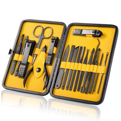 COOVS 8/10/15/18 Pcs Manicure Set Stainless Steel Nail Cutter Pedicure Kit Nail Clipper Set Nail File Scissor Manicure Beauty Tool Kit (Color : Yellow 15Pcs)