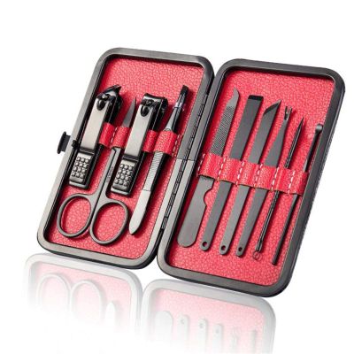 COOVS 8/10/15/18 Pcs Manicure Set Stainless Steel Nail Cutter Pedicure Kit Nail Clipper Set Nail File Scissor Manicure Beauty Tool Kit (Color : Red 10Pcs)