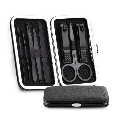 COOVS 8pcs Stainless Steel Nail Clipper Pedicure Set with Scissor Tweezer Professional Manicure Tools Nail Supplies (Color : Preto)