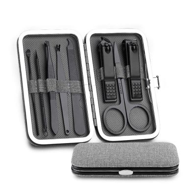 COOVS 8pcs Stainless Steel Nail Clipper Pedicure Set with Scissor Tweezer Professional Manicure Tools Nail Supplies (Color : Grey)