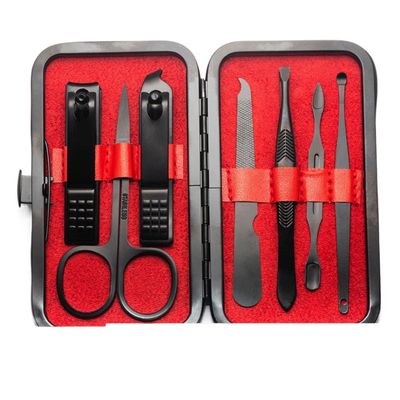 COOVS 7-23 Pcs Professional Nail Cutter Pedicure Scissors Set Stainless Steel Eagle Hook Portable Manicure Nail Clipper Tool Set (Color : 7 pcs red)