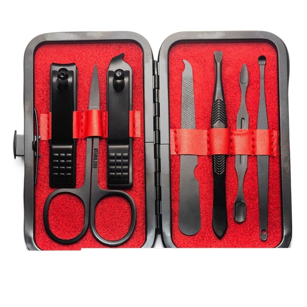 COOVS 7-23 Pcs Professional Nail Cutter Pedicure Scissors Set Stainless Steel Eagle Hook Portable Manicure Nail Clipper Tool Set (Color : 7 pcs red)