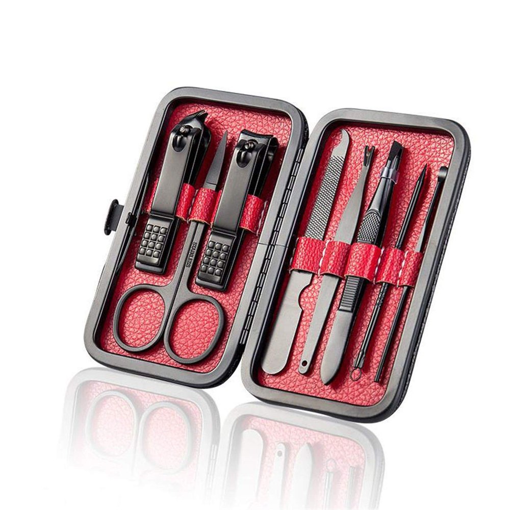COOVS 8/10/15/18 Pcs Manicure Set Stainless Steel Nail Cutter Pedicure Kit Nail Clipper Set Nail File Scissor Manicure Beauty Tool Kit (Color : Red 8Pcs)