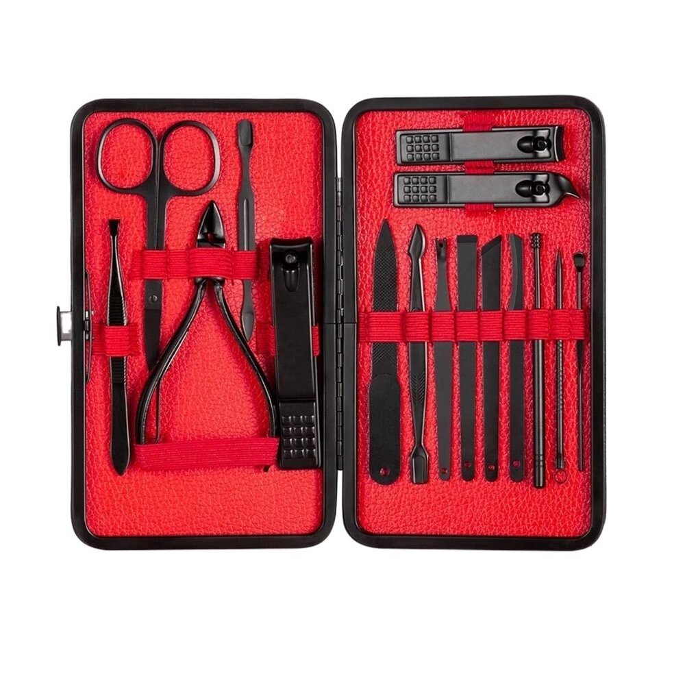 COOVS 7-23 Pcs Professional Nail Cutter Pedicure Scissors Set Stainless Steel Eagle Hook Portable Manicure Nail Clipper Tool Set (Color : 16 pcs red)