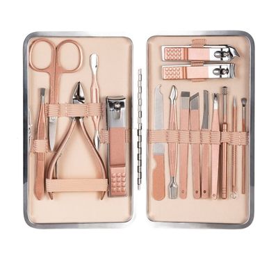 COOVS 7-23 Pcs Professional Nail Cutter Pedicure Scissors Set Stainless Steel Eagle Hook Portable Manicure Nail Clipper Tool Set (Color : 16 pcs Pink)