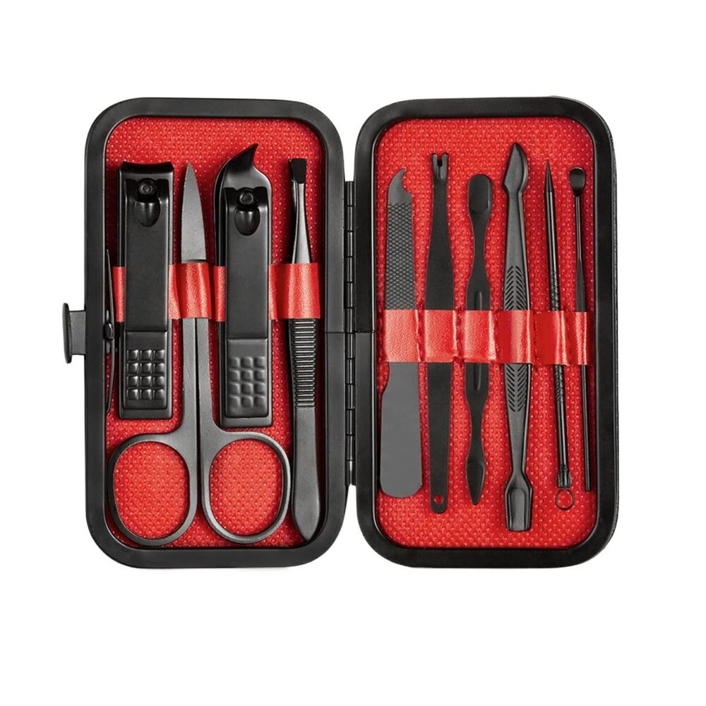 COOVS 7-23 Pcs Professional Nail Cutter Pedicure Scissors Set Stainless Steel Eagle Hook Portable Manicure Nail Clipper Tool Set (Color : 10 pcs red)