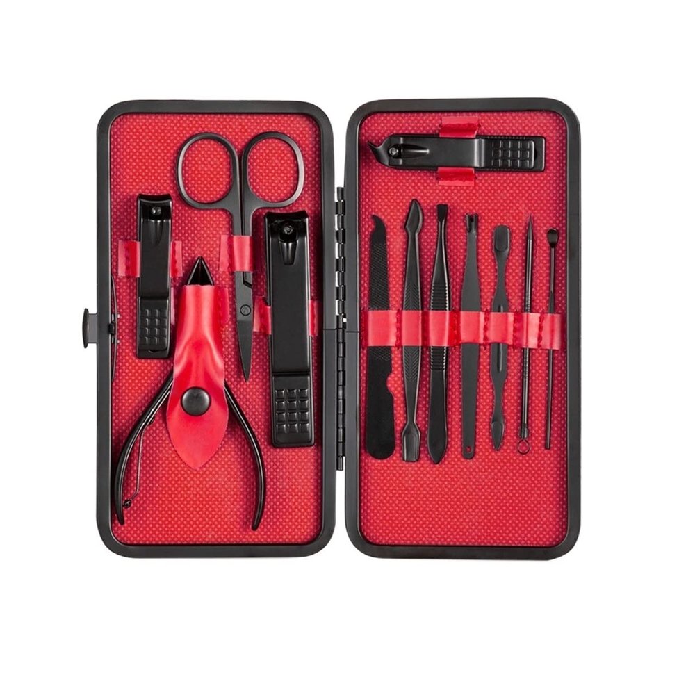 COOVS 7-23 Pcs Professional Nail Cutter Pedicure Scissors Set Stainless Steel Eagle Hook Portable Manicure Nail Clipper Tool Set (Color : 12 pcs red)