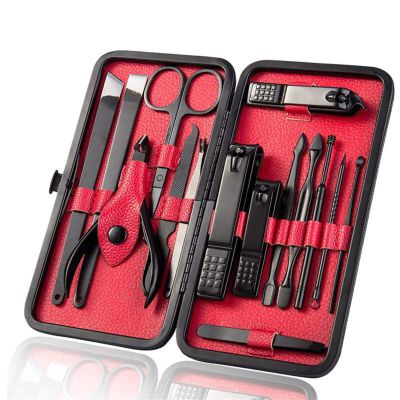 COOVS 8/10/15/18 Pcs Manicure Set Stainless Steel Nail Cutter Pedicure Kit Nail Clipper Set Nail File Scissor Manicure Beauty Tool Kit (Color : Red 15Pcs 02)
