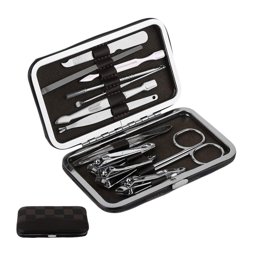 COOVS 12 in 1 Stainless Steel Pedicure Manicure Set Nail Clipper Scissors Tweezer Cutter Clip Nail Care Cuticle Grooming Kit Tools