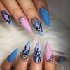 FRUJCDKI 24pcs Stiletto Nail Tips Full Cover Long Pointed Fake Nails Medium Length Fake Nails with Nail Glue Almond Design Full Cover on Stick Nails Nude Pink Black Gold White False Nails for Women Girls (Blue-Purple) view 1