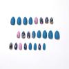 FRUJCDKI 24pcs Stiletto Nail Tips Full Cover Long Pointed Fake Nails Medium Length Fake Nails with Nail Glue Almond Design Full Cover on Stick Nails Nude Pink Black Gold White False Nails for Women Girls (Blue-Purple) view 2