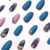 FRUJCDKI 24pcs Stiletto Nail Tips Full Cover Long Pointed Fake Nails Medium Length Fake Nails with Nail Glue Almond Design Full Cover on Stick Nails Nude Pink Black Gold White False Nails for Women Girls (Blue-Purple) view 3